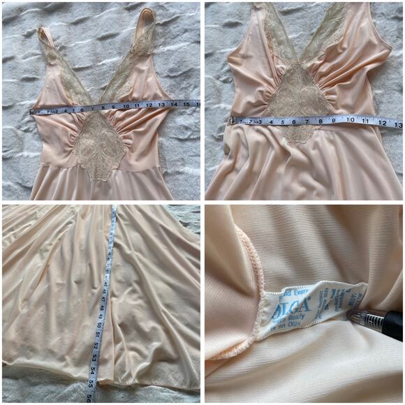🔥VTG Olga Bodysilk Peach Full Sweep Nightgown  Sweetheart lace Sheer Romantic - Picture 12 of 14